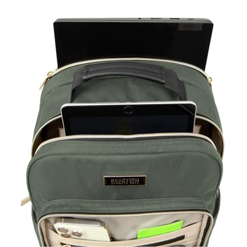 Kenneth Cole REACTION Chelsea 2-Piece Bundle - 20" Chevron Expandable 8-Wheel Carry-On Suitcase & Matching 15" Laptop Backpack, Olive - color: Olive, size: 2-Piece Bundle (Carry On + Backpack)