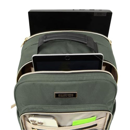 Kenneth Cole REACTION Chelsea 2-Piece Bundle - 20" Chevron Expandable 8-Wheel Carry-On Suitcase & Matching 15" Laptop Backpack, Olive - color: Olive, size: 2-Piece Bundle (Carry On + Backpack)