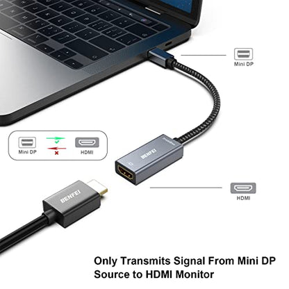 BENFEI Mini DisplayPort(Thunderbolt) to HDMI Adapter 4K@60Hz, Compatible with MacBook Air 2010-2017, MacBook Pro 2010-2015,Mac mini 2010-2014, Surface pro 1/2/3/4[Aluminium Shell&Nylon Cable] - size: 1 Pack, style: 4K@60Hz