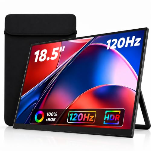 18.5 Inch Large Portable Monitor for Laptop, 120Hz 1080P FHD IPS Portable Travel Second Screen Display for/Phone/Xbox PS4/5, 100% sRGB, Dual Speakers, VESA & Storage Bag - size: 18.5