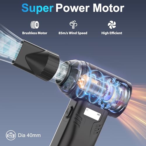 Cordless Compressed Air Duster, 10000mAh Rechargeable Electric Blower, 85m/s High-Speed Electronics Cleaner with Vacuum Kit for Keyboard, Computer, PC, Car Vent, Desk, Home