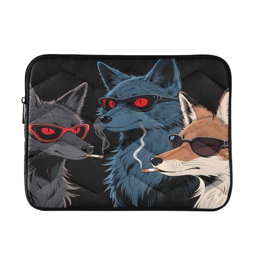 Cool Wolves Fox Black 15-16 Inch Quilted Laptop Sleeve Case Soft Notebook Protector Bag Computer Carrying Case - color: Cool Wolves Fox Black, size: Large