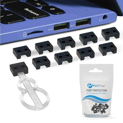 PortPlugs USB-C Anti Dust Plugs 10 Pairs & USB-A Port Blockers 10-Pack – Charger & Headphone Port Protectors with Cleaning Brush Compatible for iPhone, Samsung, PC, Laptop