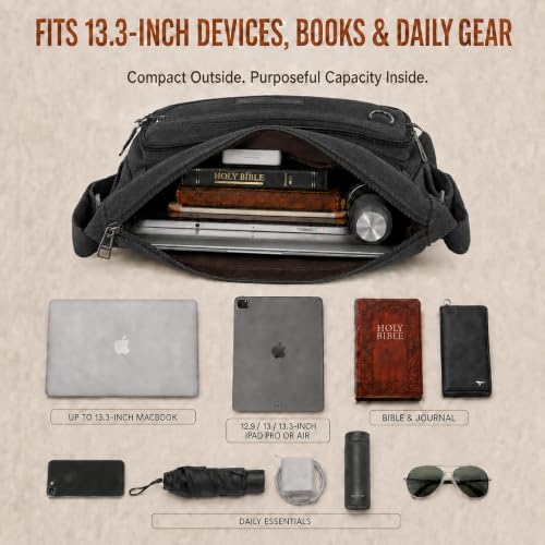 Rfid Crossbody Messenger Bag with Water Bottle Holders, 13 inch Laptop Shoulder Bag, Sling Satchel Purse w/Built-in Wallet - color: Black