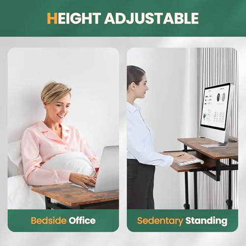FAHKNS Adjustable C Table with Charging Station, Tiltable Desk C Shaped End Table for Couch, Over Bed Table with Wheels Adjustable Height, Hospital Laptop Stand Drawing Desk