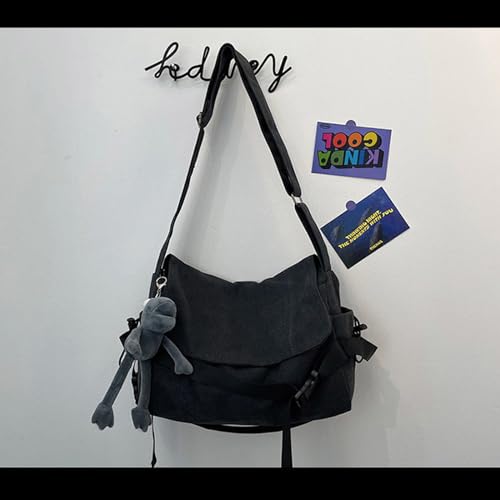 Men's canvas bag, men's and women's Japanese casual crossbody bag, men's large capacity canvas messenger bag - color: Black