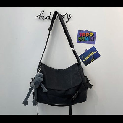 Men's canvas bag, men's and women's Japanese casual crossbody bag, men's large capacity canvas messenger bag - color: Black
