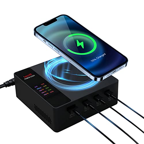 ISDT Power 200H 200W USB C Charging Station 5-in-1 Desktop Charger with 3 USB-C, USB-A & 15W Magnetic Wireless Charger, PD Fast Charging Hub with LCD Display for MacBook, Laptop, iPad, iPhone, Samsung