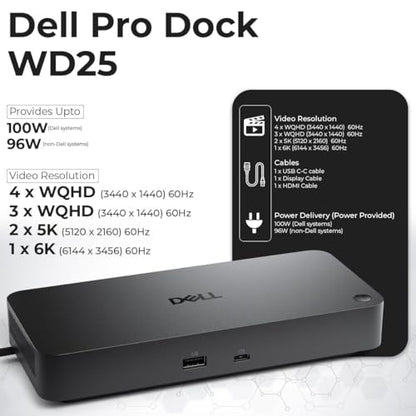 Dell Pro Dock WD25 USB-C Docking Station – 100W Power, Dual 4K Display Support, Includes Anyhdd HDMI, DisplayPort and C to C Cable, 3 Year Warranty - style: Dell Pro Dock WD25