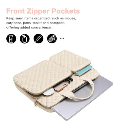 MOSISO 360 Protective Laptop Case 13.3 inch, 13-13.3 inch Laptop Sleeve | Compatible with MacBook Air/Pro 13/Pro 14,HP Dell ASUS Lenovo, Square Quilted Bag with 2 Pockets&Handle&Belt, Sand - color: Sand, size: 13.3 inch