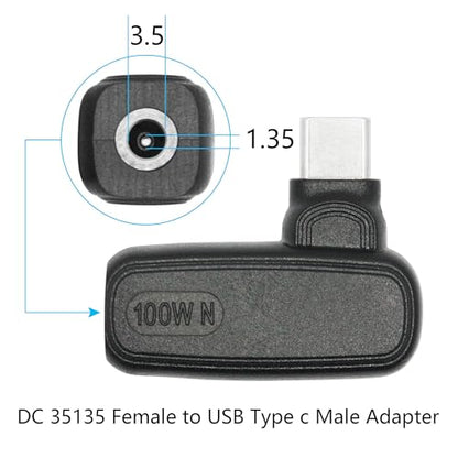 90 Degree 100W DC 3.5mm x 1.35mm Power Adapter, Input 15 - 20.5V, PD Chip | Right Angle DC 35135 Female to USB Type C Male PD Plug, Built in PD Intelligent Chip Quick Identification V/A, for USB C Port - style: DC 35135 Female to USB Type c Male - 100W