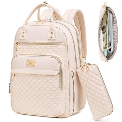 Tealari Laptop Backpack for Women,15.6 Inch Laptop Backpack for Work,Water Resistant Travel Backpack,College Bookbag with Wallet (Beige) - color: Beige