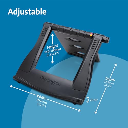 Kensington Adjustable Aluminum Laptop Stand for Desk, Ultra-Slim Lightweight Foldable Portable Notebook Holder, Anti-Slip Silicone Tablet Mount for 10"-17" Laptops and Tablets, Black K50428WW - style: Plastic