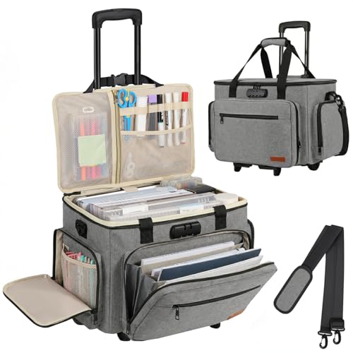 Housolution Rolling Teacher Bag with Wheels, Fits for 17" Laptop, Gray | Teacher Tote Bag with Detachable Trolley, Laptop Work Case with Anti Theft Lock, Briefcase Cart with Accordion File Organizer - color: Gray