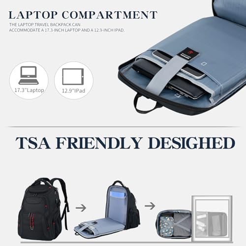 EMPSIGN 17.3 Inch Computer Laptop Backpack for Men, 45L with USB, Black | Anti-Theft, USB Charging Port, Water-Repellent, Business Travel Work College