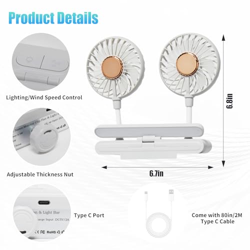 Monitor Fan with LED Lights, USB Desktop Fan with 2 Rotatable Heads, 3 Speeds Desk Fans Small Quiet with Sturdy Adjustable Clamp, Strong Wind Office Personal Cooling Fans for Laptop, Desktop. - color: Gray Fan with Lights