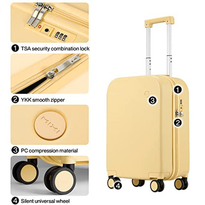 mixi Carry on Luggage, 20'' Suitcase Spinner Wheels Luggage Hardshell Lightweight Rolling Suitcases PC with Cover & TSA Lock for Business Travel, Lark Yellow - color: Lark Yellow, size: 20in Carry on