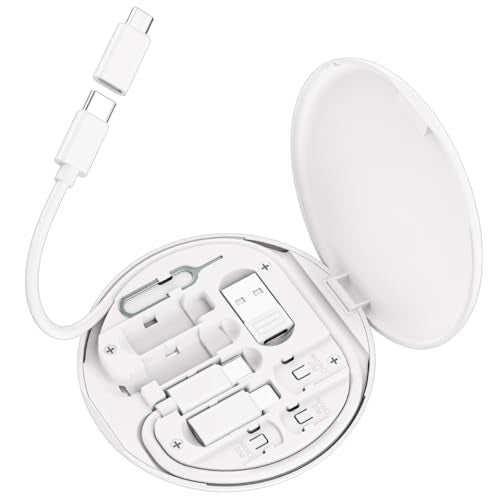 Multi USB Charging Adapter Cable Kit, USB C to iOS Device for Travel, Conversion Set USB A & Type C to Male Micro /Type C/iOS Device, Data Transfer, Card Storage, Tray Eject Pin, Phone Holder (White) - color: White