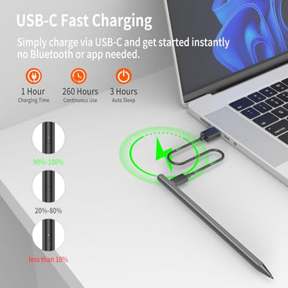 Stylus Pen for Surface Pro, 4096-Level Pressure & USB-C Fast Charge | Works with Surface Pro 11/10/9/8/X, Surface Laptop/Book/Go/Studio, Kobo, Palm rejection for natural note-taking & sketching. - color: 4096-black
