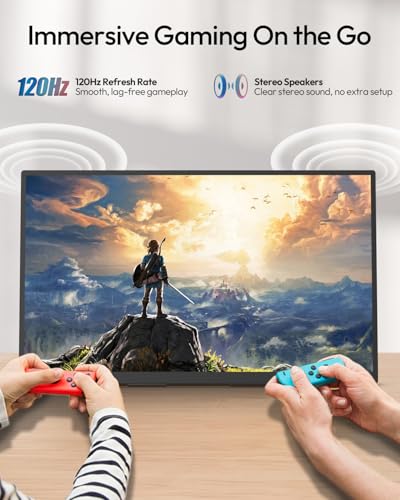 MESWAO 24 Inch Portable Monitor 120Hz FHD IPS Laptop Screen Extender, Large Travel Monitor with NO-Tipping 180° Stand & VESA, HDMI USB-C Second Screen for MacBook PC Home Office Gaming - size: 23.8