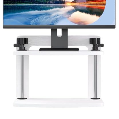 Computer Monitor Stand Riser for Reduced Neck Strain, Adjustable Height Desk Shelf Organizer Monitor Riser Stand for PC Monitor - Not for Laptop - Withe - Wood Grain, MR01-M