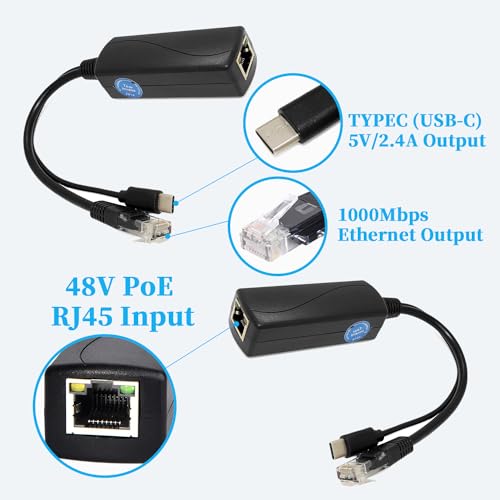 2.5G Type C PoE Splitter 5V/2.4A, 48V PoE to USB-C 5V/2.4A 12W Output, 2.5Gbps Ethernet Comply IEEE802.3af/at, Plug and Play for Smart Home - style: TYPEC0502G-X TYPE-C 5V/2A
