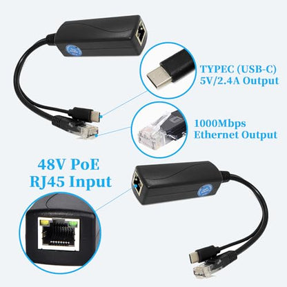 2.5G Type C PoE Splitter 5V/2.4A, 48V PoE to USB-C 5V/2.4A 12W Output, 2.5Gbps Ethernet Comply IEEE802.3af/at, Plug and Play for Smart Home - style: TYPEC0502G-X TYPE-C 5V/2A