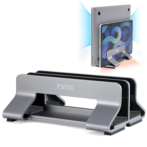 Aluminum Dual Vertical Laptop Stand Dock Holder, Supports 2 Devices, Adjustable Slot Width 15-36mm, Space-Saving Upright Storage for MacBook and Laptops - color: Space Gray, size: 2 Slots