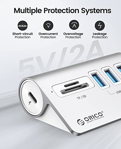 ORICO 5-Port USB 3.2 Gen1 Hub, Desktop USB 3.0Hub with 3 USB-A, SD/TF Card Reader, 5V 2A Power Supply Port, 5Gbps Aluminium USB-Splitter with 1.64Ft USB-C to USB-A/C Cable for iMac, MacBooks, Mac mini - size: 50cm, style: M3UT3