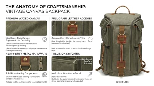 Heavy-Duty Waxed Canvas Backpack for Men, 17 Inch Laptop Rucksack with Genuine Leather, Multi-Pocket Travel Bag for Work, Hiking, and Camping - color: Grey