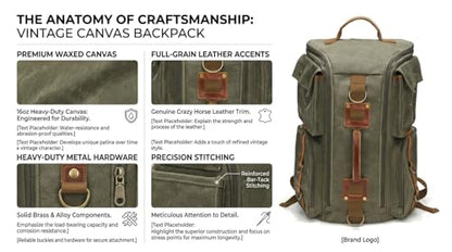 Heavy-Duty Waxed Canvas Backpack for Men, 17 Inch Laptop Rucksack with Genuine Leather, Multi-Pocket Travel Bag for Work, Hiking, and Camping - color: Army Green