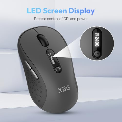 XBG B15Pro Tri-Mode Wireless Bluetooth Mouse with LED Display for Laptop | Bluetooth 5.0/4.0 & 2.4G, 2400 DPI, 500mAh Type-C Rechargeable, Ergonomic Silent Click, Multi-Device for PC Tablet Office - style: B15 Pro-Black