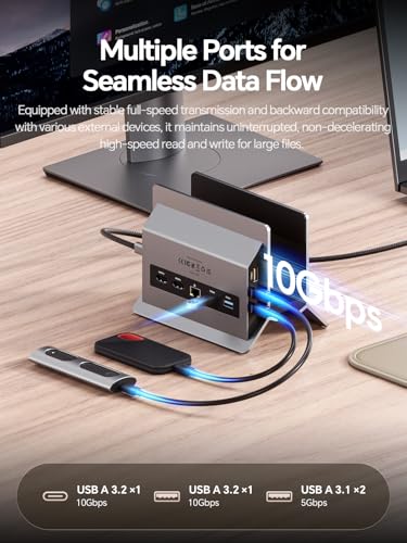 USB C Docking Station Dual Monitor 4K@60Hz, Laptop Dock with Vertical Stand | PULWTOP 11-in-1 Laptop Docking Station with USB-C&USB-A 10Gbps, Gigabit Ethernet, PD for Dell/Lenovo/Windows Laptops, Gray - color: Gray