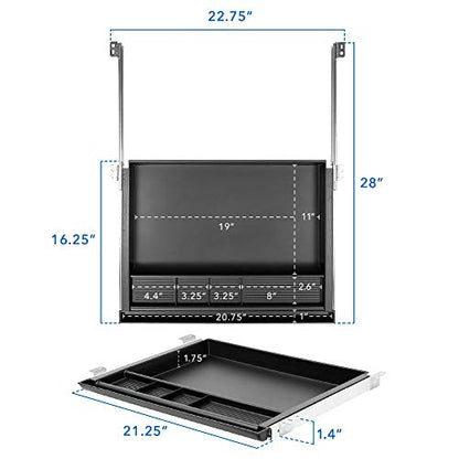 MOUNT-IT! Large Under Desk Pencil Drawer 16 inch Deep | 21.25” W, Ball Bearing Slide-Out Organizer for Office Supplies, Paper & Pencils | Fits Desks Over 1” Thick, Adjustable Extension 16.25”–28” - size: 16 inch Deep