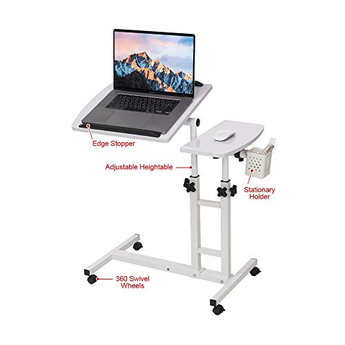 Adjustable Laptop Desk, White | Wheels - color: White