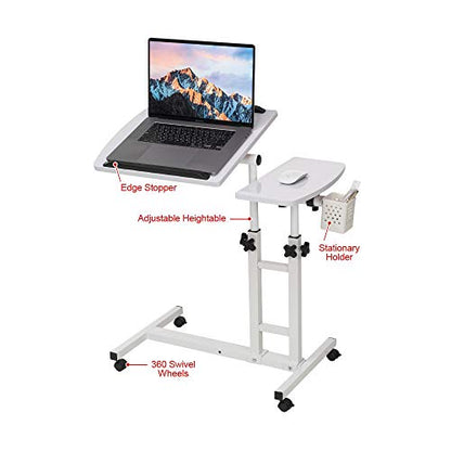 Adjustable Laptop Desk, White | Wheels - color: White