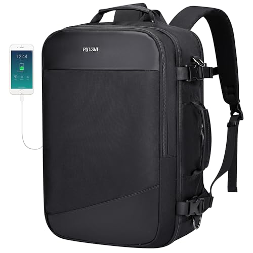 PIJUSHI 3-In-1 Carry On Travel Backpack for Women Men, Fits 16" Laptop | Convertible Duffel/Shoulder Bag with USB Port, Wet Pocket, TSA-Friendly 180° Opening for Airport/Commute/Daily, PE035 Black - color: Black