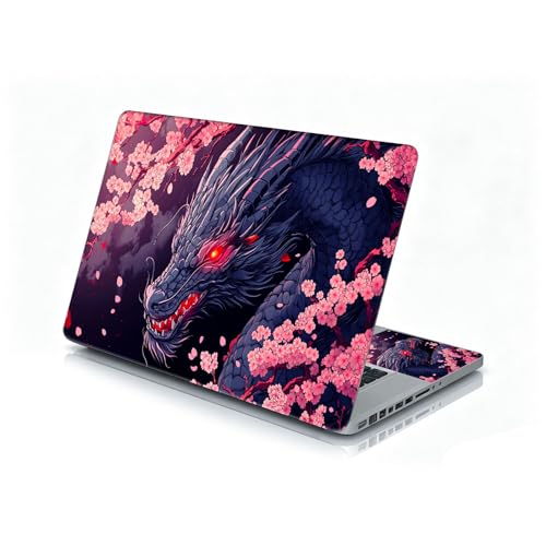 Universal Laptop Skin Sticker Decal, 12"-15.6" Aesthetic Vinyl Wrap, Black Dragon Cherry Blossom Waterproof Notebook Cover Art Protector for MacBook HP Dell Lenovo, Fits 13" 14" 15" 15.6" - color: Black Dragon Cherry Blossom