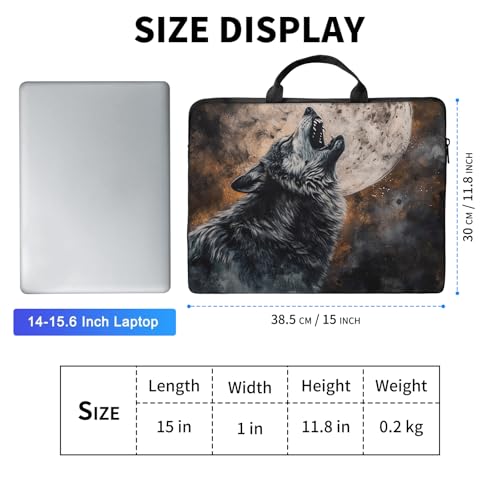 Laptop Bag,14 15 15.6 inch Laptop Case Sleeve,Computer Sleeve with Handle for Women Men,Carrying Case for MacBook,Dell,Lenovo,Notebook Computer,Retro Wolf Moon - color: Retro Wolf Moon