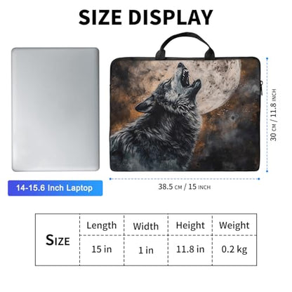 Laptop Bag,14 15 15.6 inch Laptop Case Sleeve,Computer Sleeve with Handle for Women Men,Carrying Case for MacBook,Dell,Lenovo,Notebook Computer,Retro Wolf Moon - color: Retro Wolf Moon