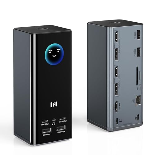 Selore Laptop Docking Station 3 Monitors Triple 4K Display 3 HDMI 2 DP | Weather Smart Display, 10Gbps USB A/C, Gigabit Ethernet, SD/microSD Reader, 100W PD, USB C Dock for Dell/HP/Lenovo/Asus/Acer - color: Space Grey