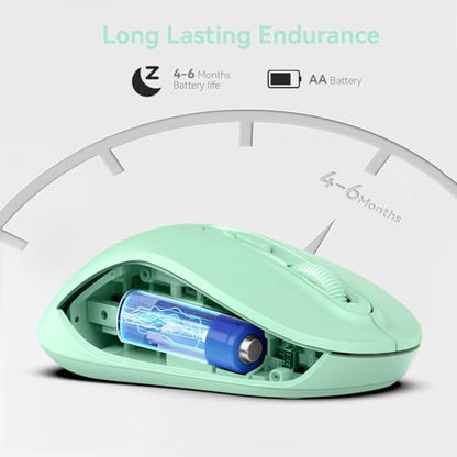 Wireless Mouse, 2026 New Model, Silent Click Ergonomic Design, Portable, 4 Buttons, Adjustable DPI (800/1200/1600), for Laptop/PC/Office (Green) - color: green