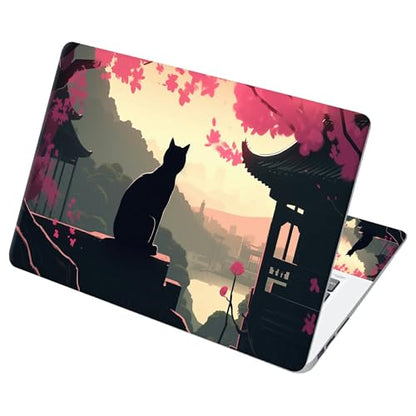 Universal Laptop Skin Sticker with 2 Wrist Pad Decals, 3-Piece Removable Vinyl Laptop Cover, Black Cat Landscape Waterproof Anti-Scratch, Easy-Trim Fit for 13.3" 14" 15.6" Laptops - color: Black Cat Landscape