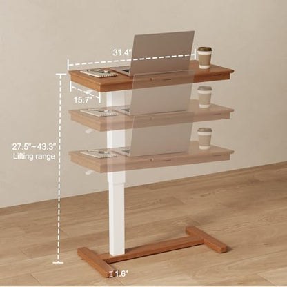 Solid Wood Overbed Bedside Table with Wheels, Adjustable Medical Tilt Top Hospital Bed Table Over The Bed, Rolling Laptop Desk, Mobile Standing Desk for Hospital and Home Use (Walnut) - color: Walnut