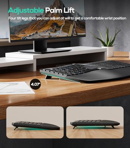 Nulea RT07B Wireless Ergonomic Split Keyboard, Wrist Rest, Natural Typing, Bluetooth and USB Connectivity, USB-C Rechargeable,Compatible with Windows Mac (Silver Black) - color: A-Silver Black