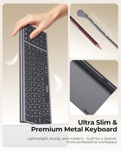 seenda COE401 3-Device Bluetooth Keyboard Mouse Combo, Silent, Black Gray | Rechargeable slim combo connects with 3 devices; quiet use for Windows, Mac, PC, laptop, MacBook and iPad - color: Black Gray