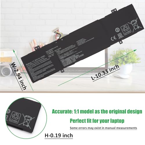 C31N1733 Laptop Battery Replacement for ASUS VivoBook Flip 14 TP412 TP412U TP412UA TP412F TP412FA TP412UA-DB31T TP412UA-IH31T TP412UA-EC059T TP412FA-EC551T TP412FA-EC707T Series 11.55V 42Wh - size: 10.33*2.94*0.19inch C31N1733