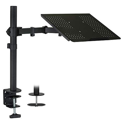 Mount-It! Laptop Desk Mount with Pole, Height Adjustable Laptop Stand Mount for Desk with Vented Tray, Full Motion Laptop Arm for 11–17 Inch Laptops, 22 lb Capacity, Clamp or Grommet Base
