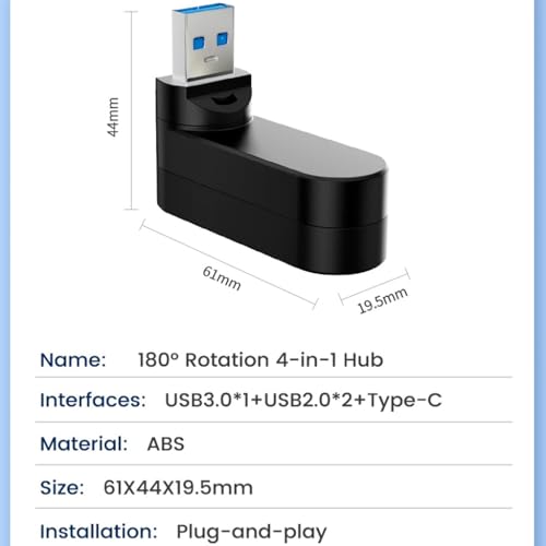 4-Port USB 3.0 Hub [90°/180° Degree Rotatable], USB Splitter with PD-in 5W USB C Port, USB Extender for Laptop, Car, iMac, MacBook Air, MacBook Pro, and More - style: USB 3.0 Hub