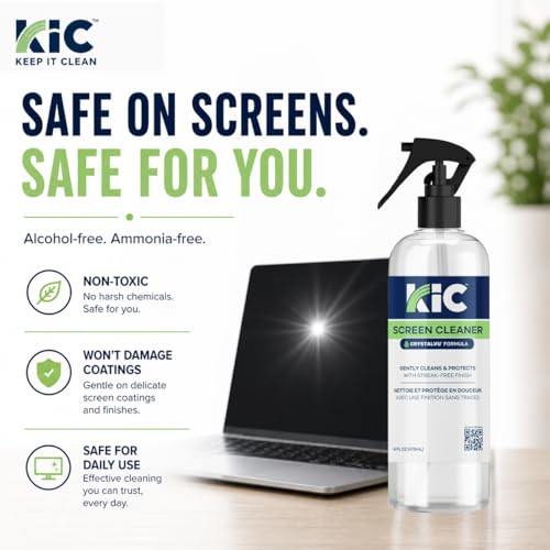 KIC> CrystalVu Screen Cleaner Spray Kit with Microfiber Cleaning Cloth – Streak-Free for TV, Phone, Laptop, Monitor & Tablet – NSF Certified Safe Formula – 1 Reusable Microfiber Towel - 16oz - size: 16 Fl Oz (Pack of 1)